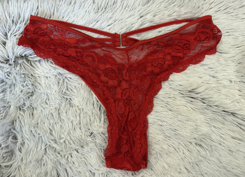 Vintage 2000s Women's Sz Lg Red Scarlet Lace Rose Back Strappy Thong Panty